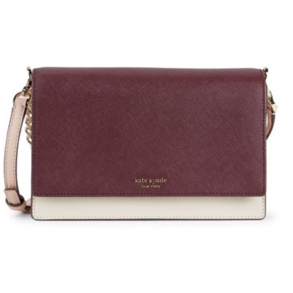 Kate Spade Burgundy Pink Ivory Tri-Tone Leather Convertible Crossbody Bag Used